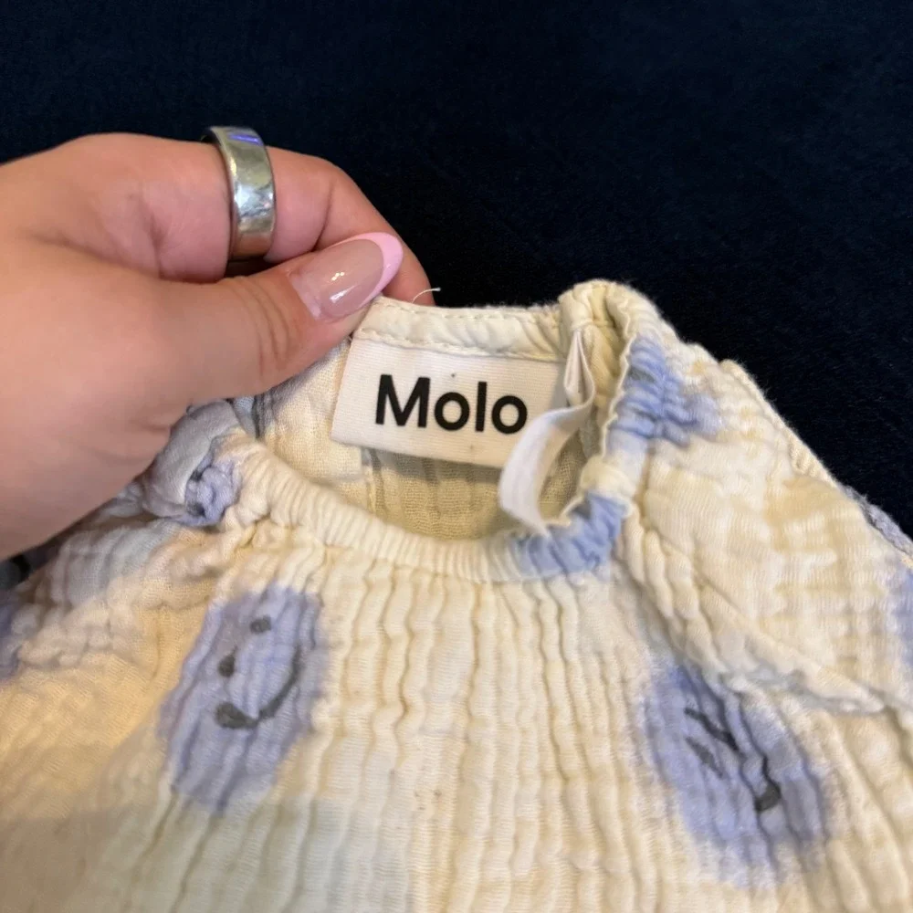 Molo Carolina Smiley Face Cotton Gauze Dress‎ Off-White Blue Kids Size 80